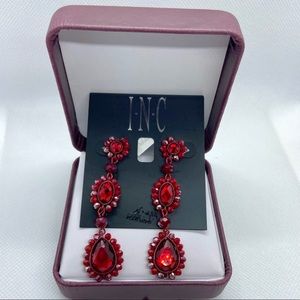 Ruby red, beaded and jeweled INC earrings - NEW